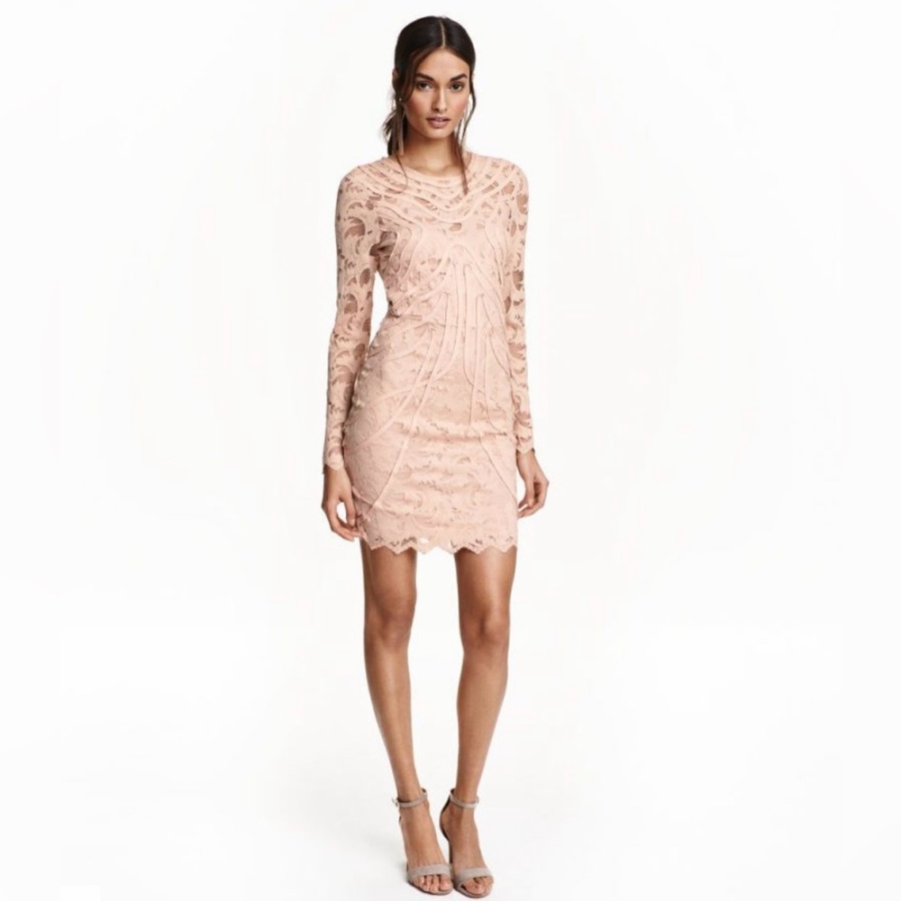 H&M Short lace dress  Long sleeve open back.Size Small US 4